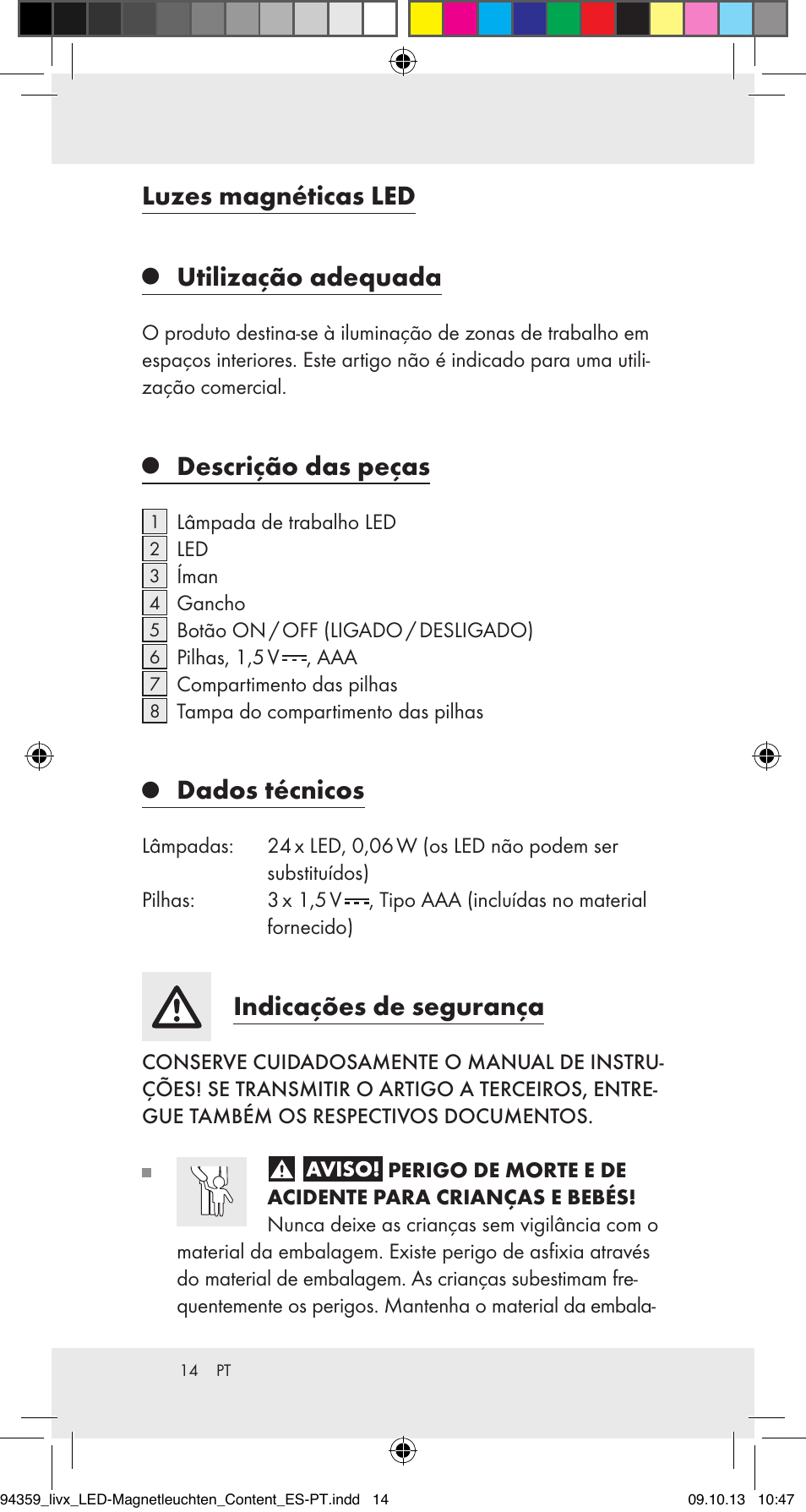 Luzes magnéticas led, Utilização adequada, Descrição das peças | Dados técnicos, Indicações de segurança | Livarno Z31792 User Manual | Page 14 / 28