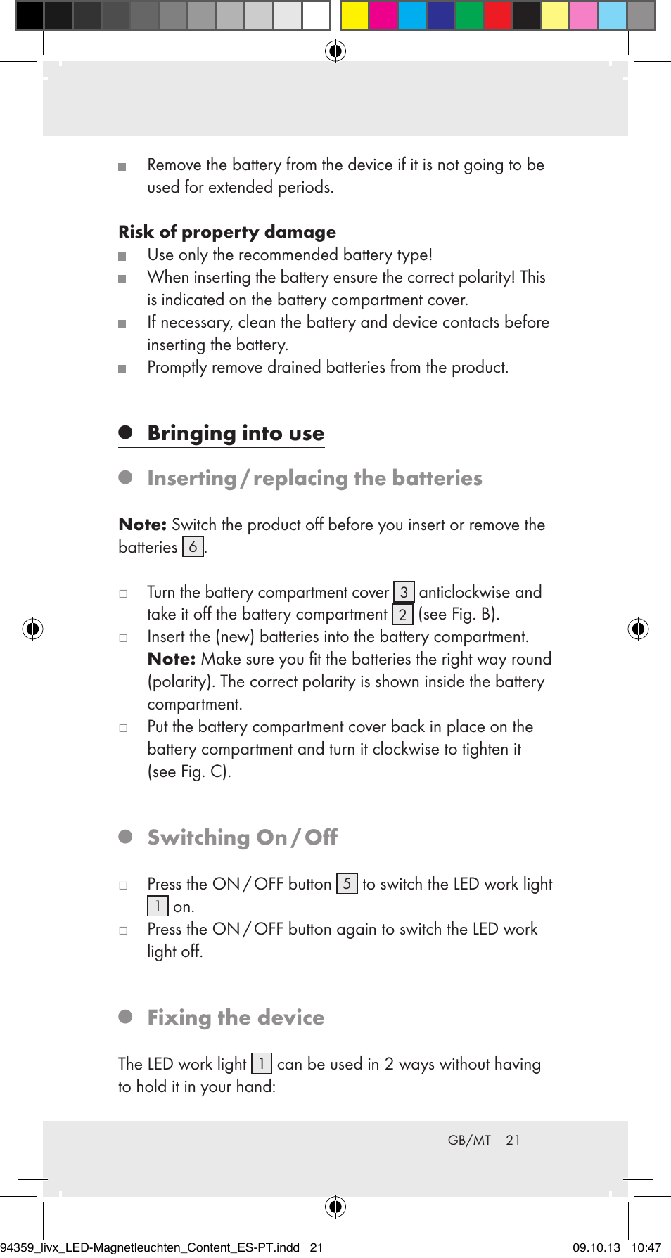 Bringing into use, Inserting / replacing the batteries, Switching on / off | Fixing the device | Livarno Z31792 User Manual | Page 21 / 28