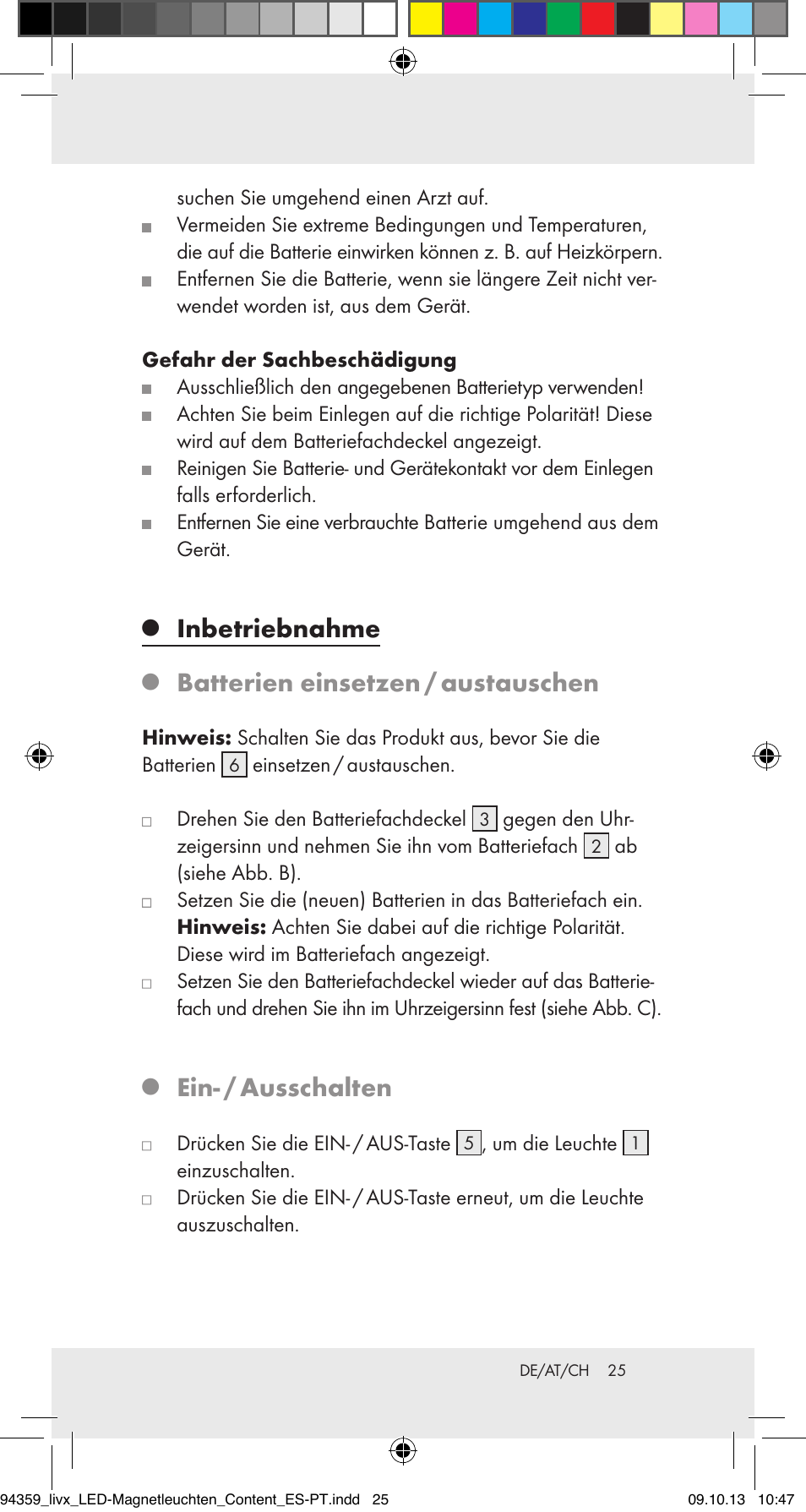 Inbetriebnahme, Batterien einsetzen / austauschen, Ein- / ausschalten | Livarno Z31792 User Manual | Page 25 / 28