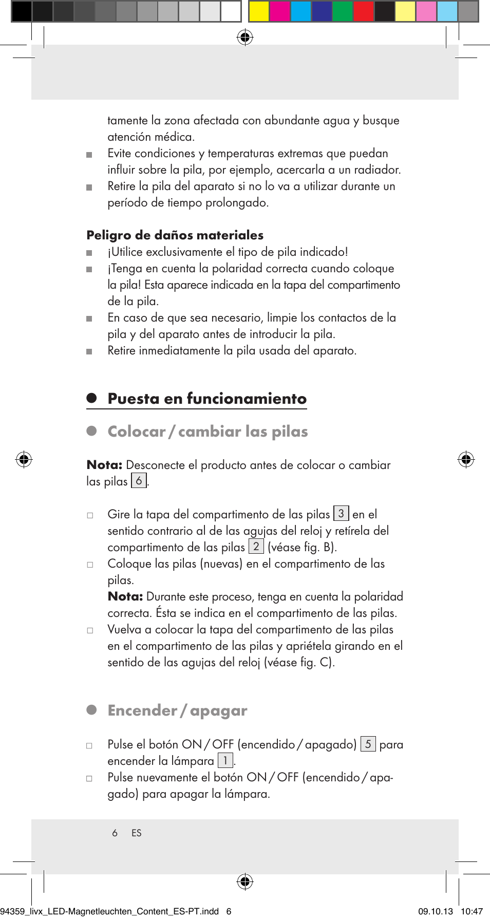 Puesta en funcionamiento, Colocar / cambiar las pilas, Encender / apagar | Livarno Z31792 User Manual | Page 6 / 28