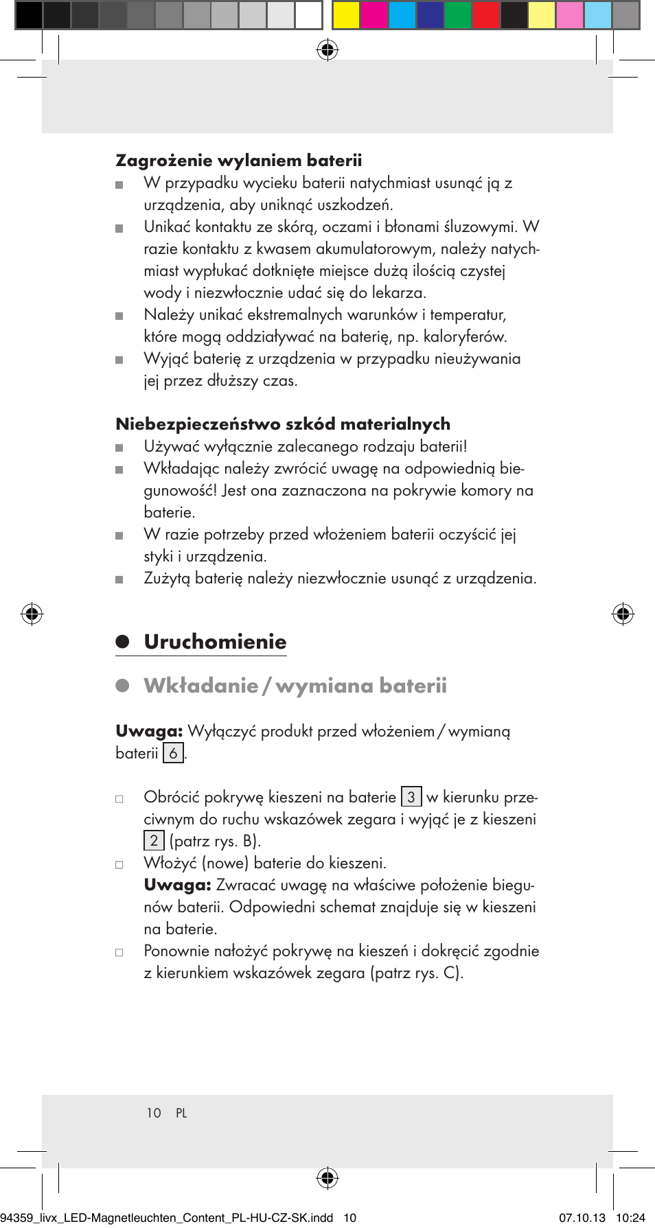 Uruchomienie, Wkładanie / wymiana baterii | Livarno Z31792 User Manual | Page 10 / 32