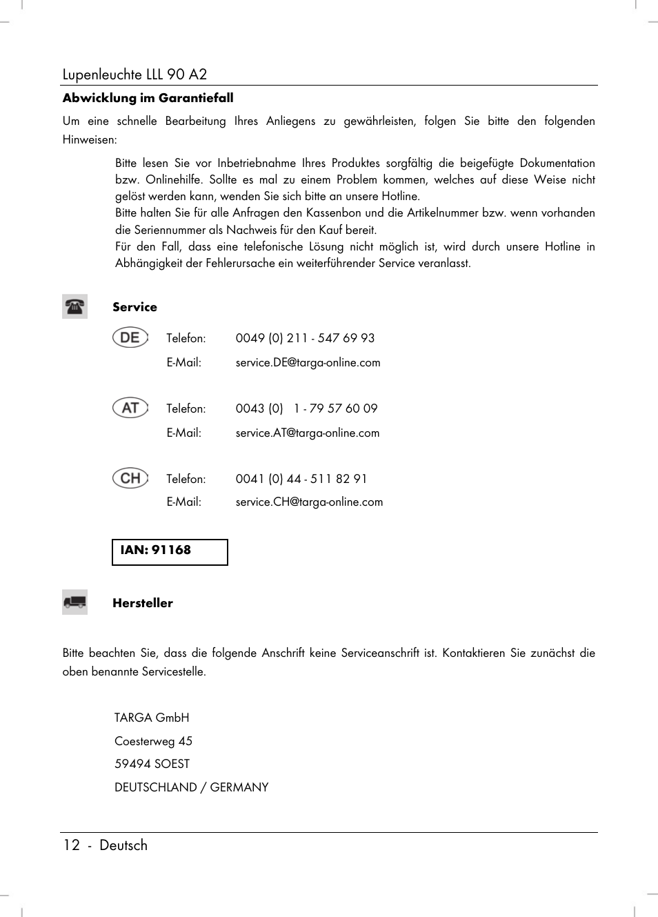 Lupenleuchte lll 90 a2, 12 - deutsch | Livarno LLL 90 A2 User Manual | Page 14 / 60