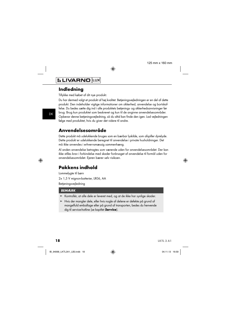 Indledning, Anvendelsesområde, Pakkens indhold | Livarno LKTL 3 A1 User Manual | Page 21 / 52