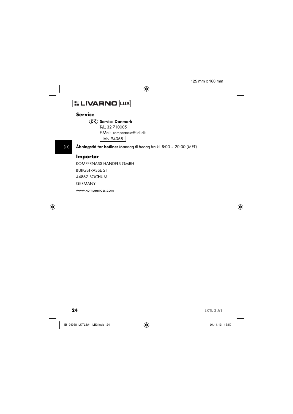 Service, Importør | Livarno LKTL 3 A1 User Manual | Page 27 / 52