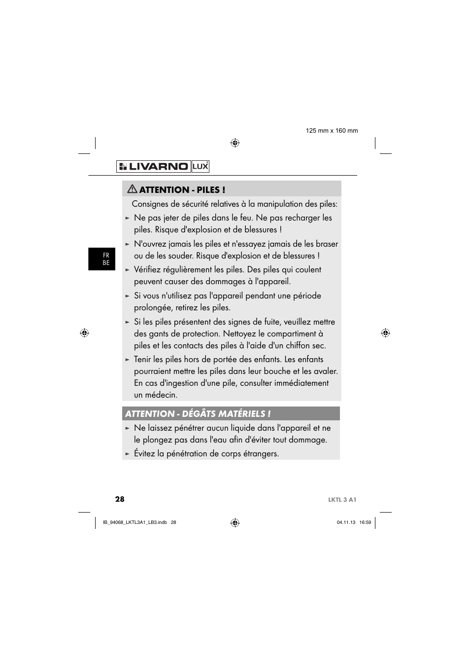 Évitez la pénétration de corps étrangers | Livarno LKTL 3 A1 User Manual | Page 31 / 52