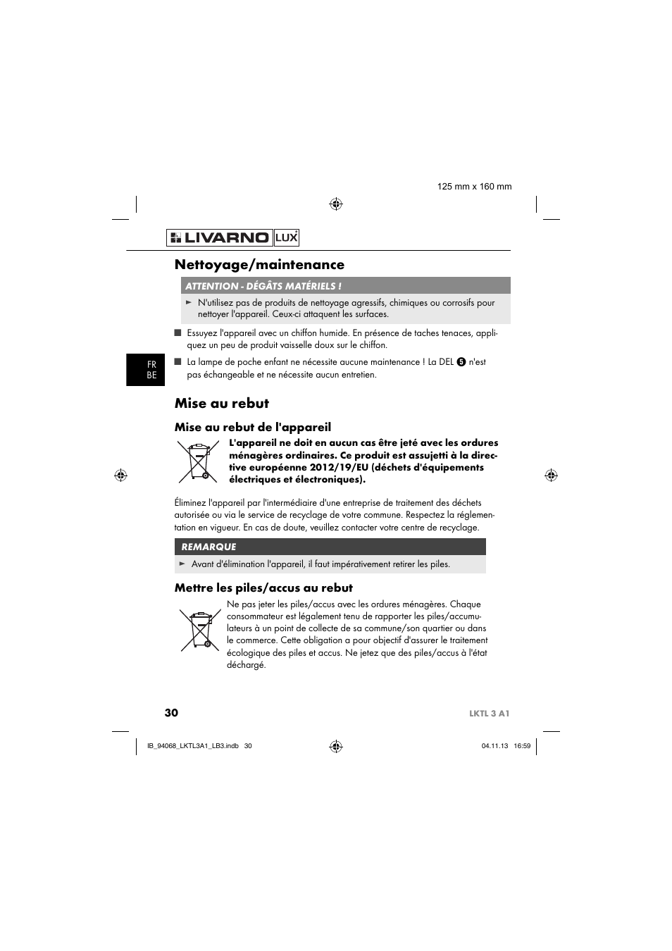 Nettoyage/maintenance, Mise au rebut, Mise au rebut de l'appareil | Mettre les piles/accus au rebut | Livarno LKTL 3 A1 User Manual | Page 33 / 52