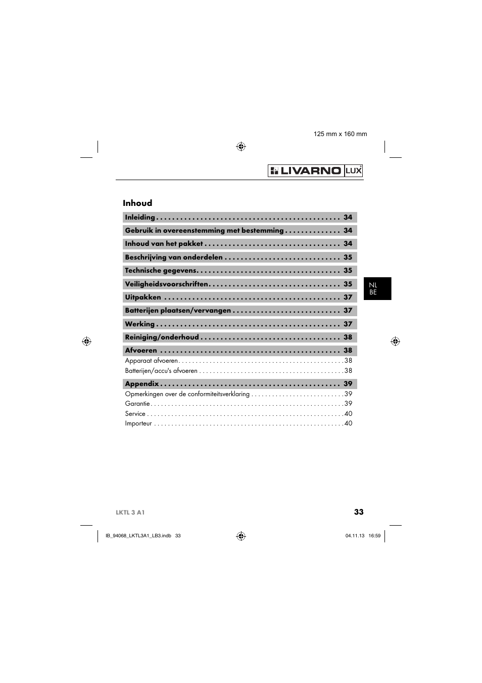 Inhoud | Livarno LKTL 3 A1 User Manual | Page 36 / 52