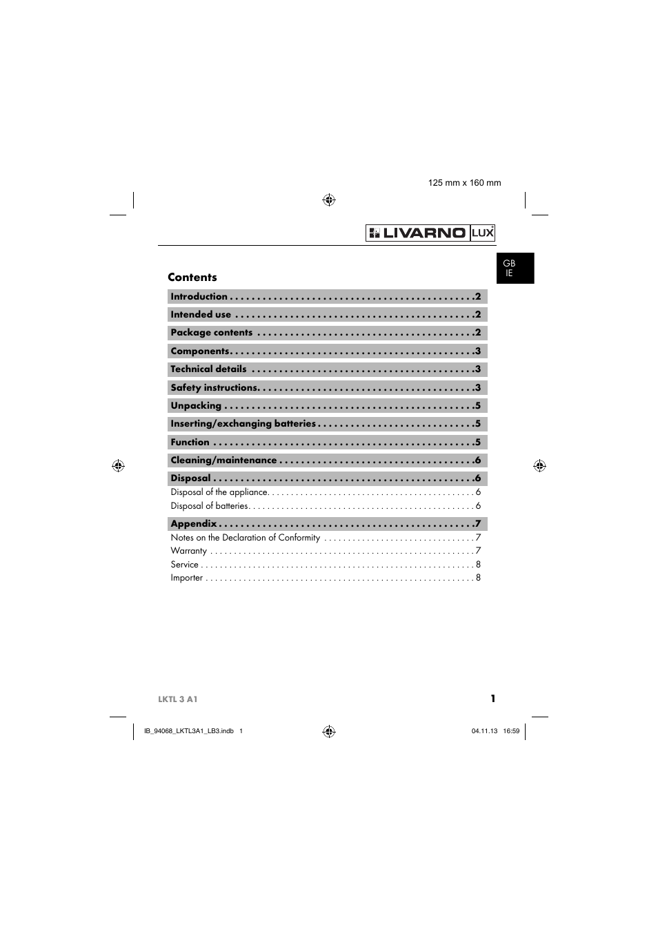 Livarno LKTL 3 A1 User Manual | Page 4 / 52