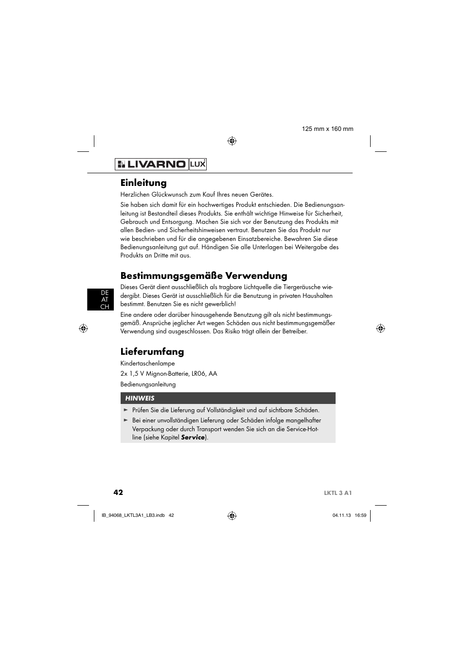 Einleitung, Bestimmungsgemäße verwendung, Lieferumfang | Livarno LKTL 3 A1 User Manual | Page 45 / 52