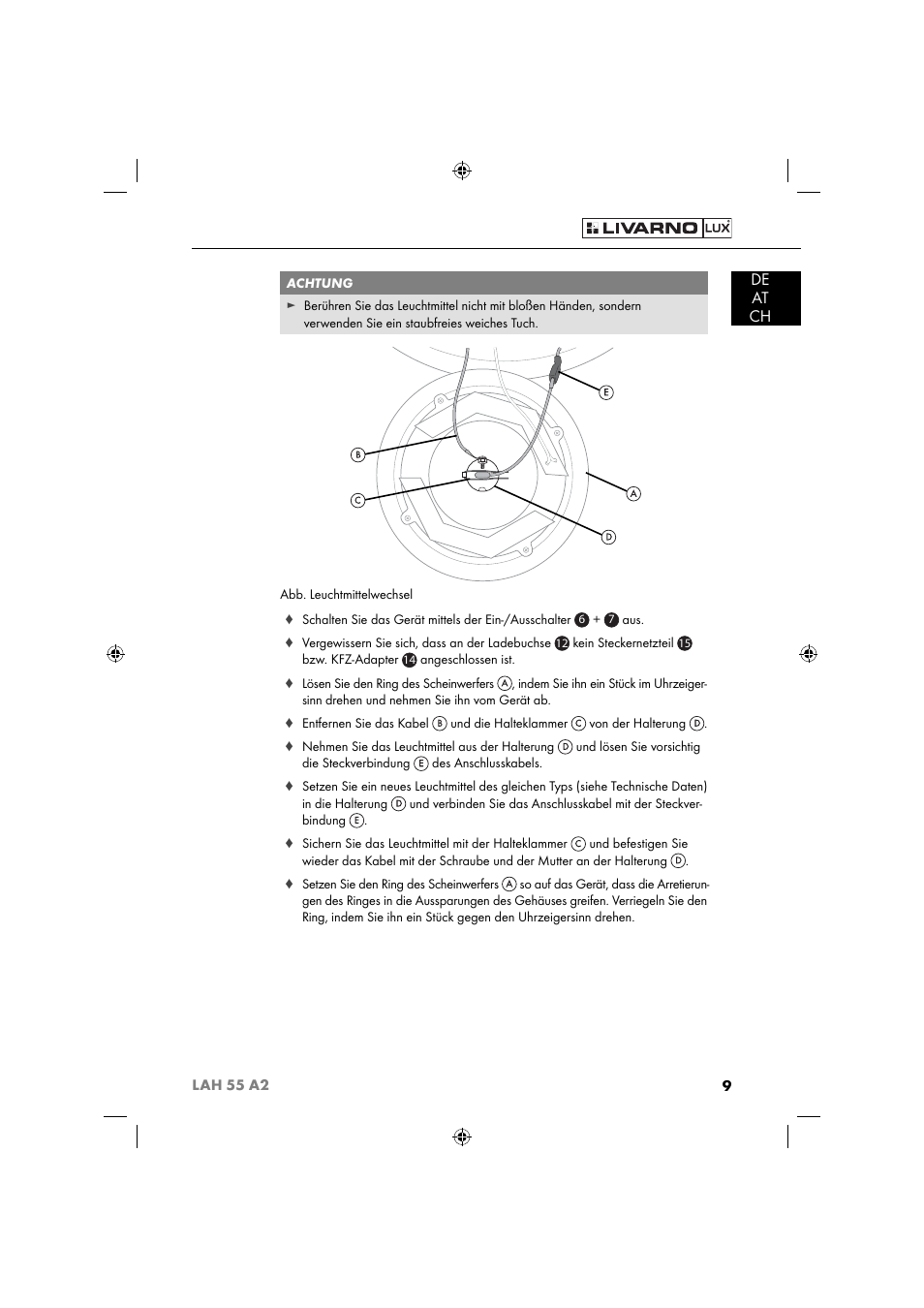 De at ch | Livarno LAH 55 A2 User Manual | Page 12 / 73