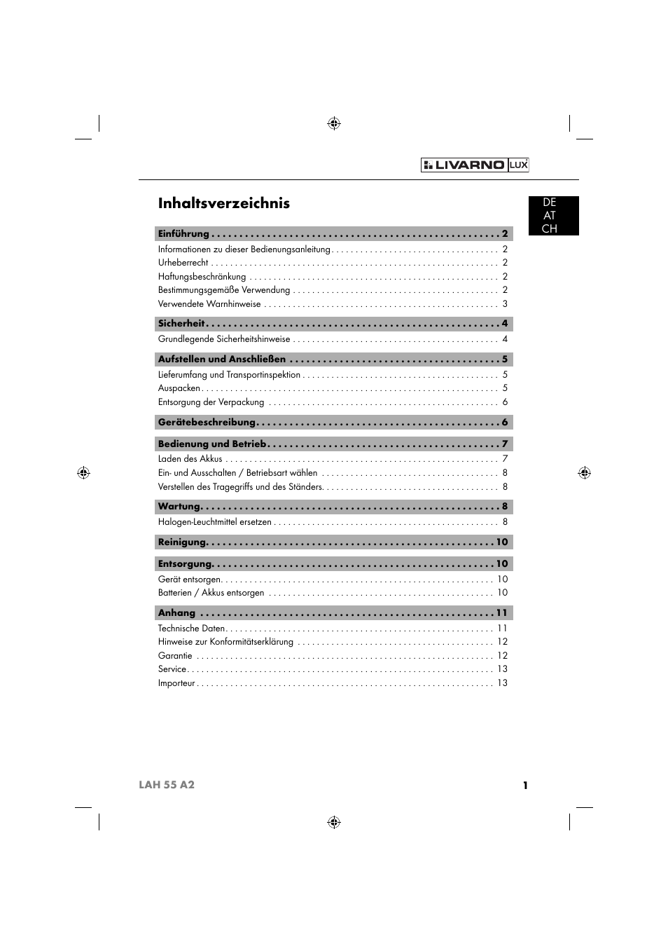 Livarno LAH 55 A2 User Manual | Page 4 / 73