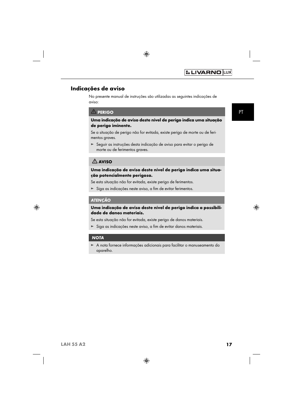 Indicações de aviso | Livarno LAH 55 A2 User Manual | Page 20 / 60