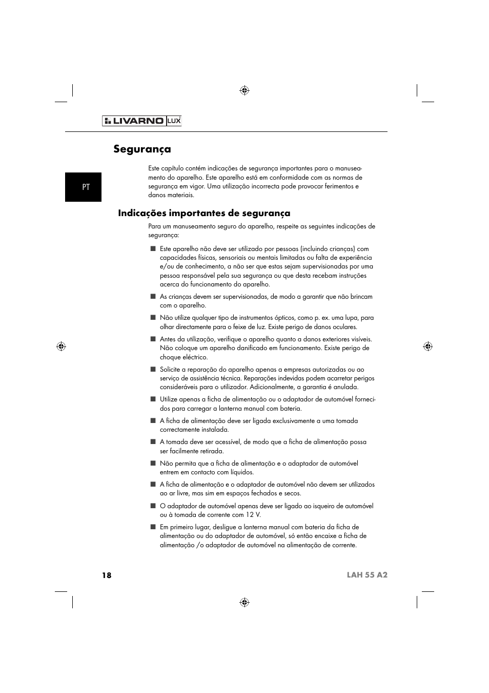 Segurança, Indicações importantes de segurança | Livarno LAH 55 A2 User Manual | Page 21 / 60