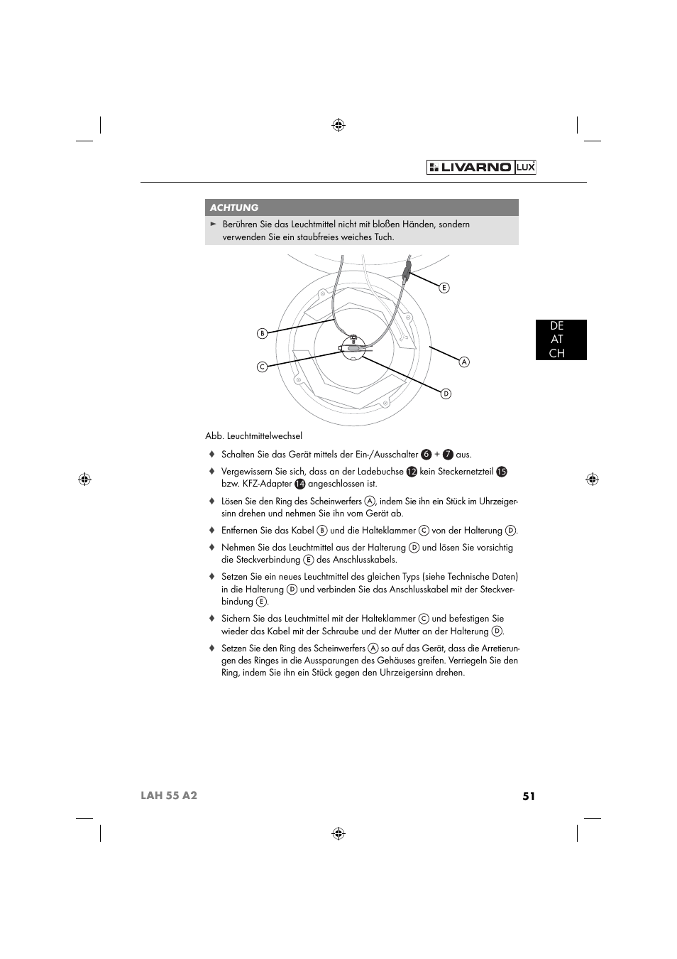 De at ch | Livarno LAH 55 A2 User Manual | Page 54 / 60