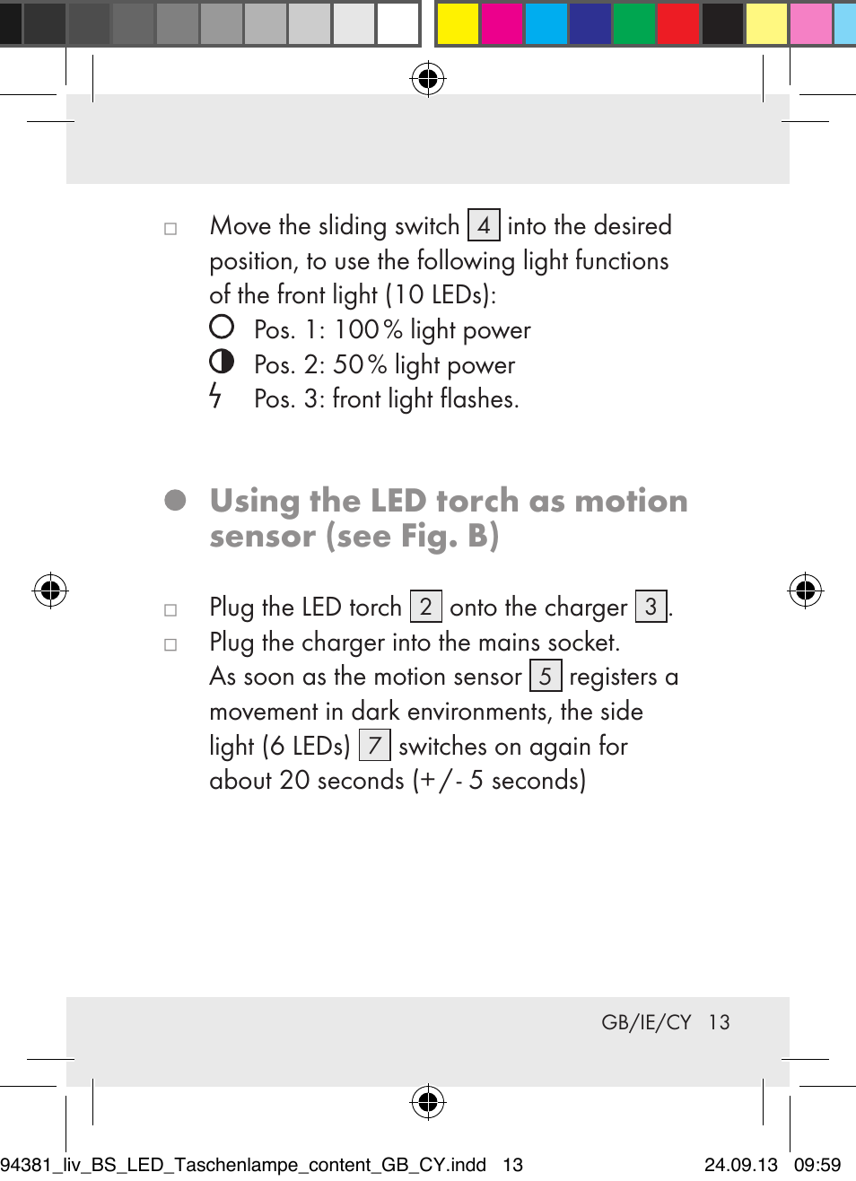 Using the led torch as motion sensor (see fig. b) | Livarno Z31330-BS User Manual | Page 13 / 30