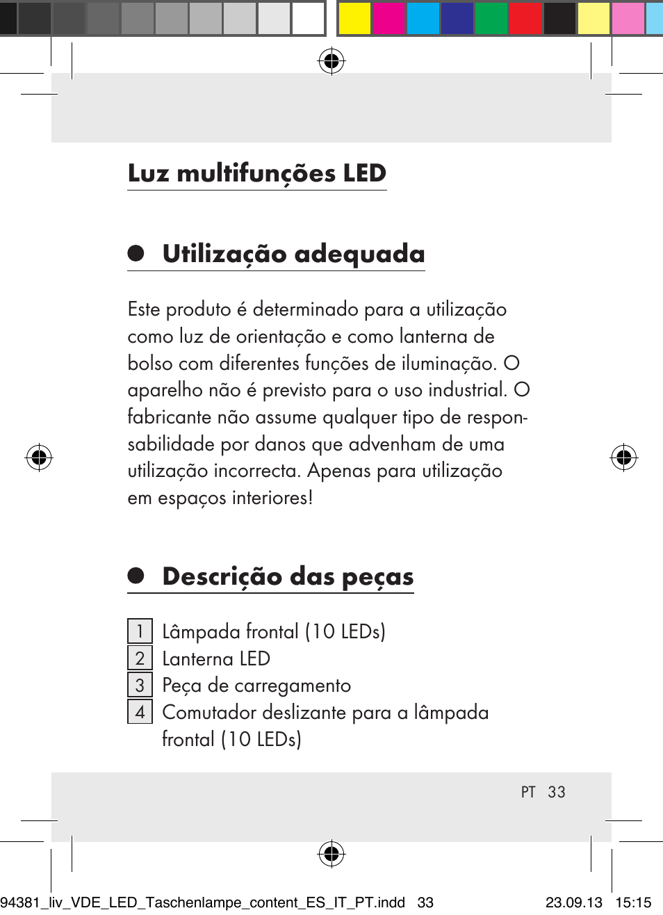 Luz multifunções led utilização adequada, Descrição das peças | Livarno Z31330-BS User Manual | Page 33 / 67