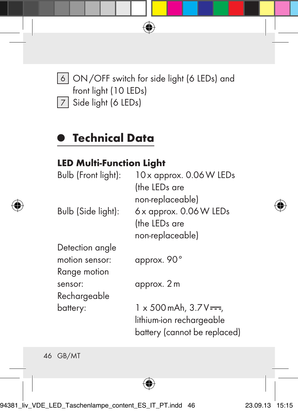 Technical data | Livarno Z31330-BS User Manual | Page 46 / 67