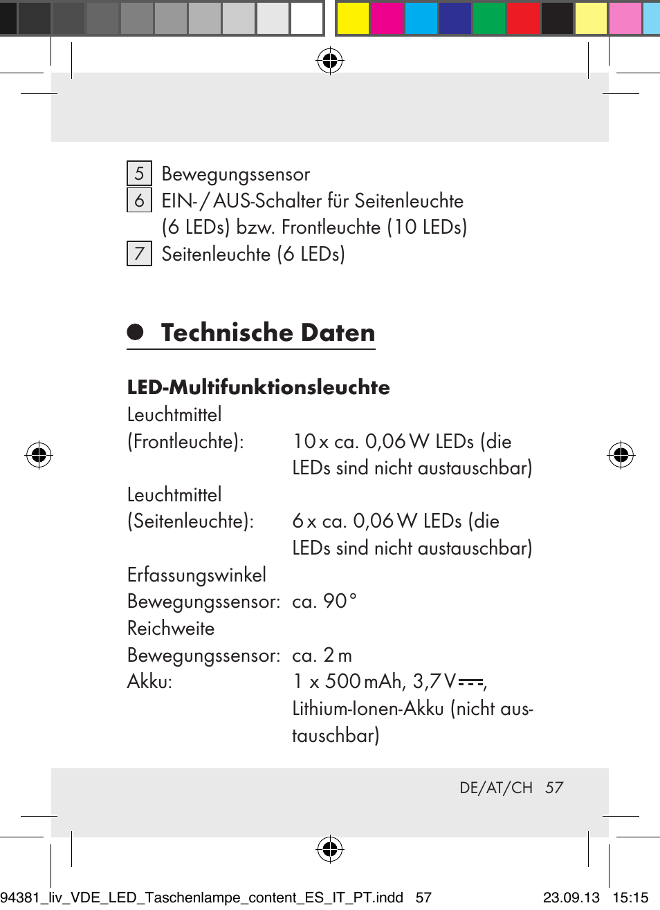 Technische daten | Livarno Z31330-BS User Manual | Page 57 / 67