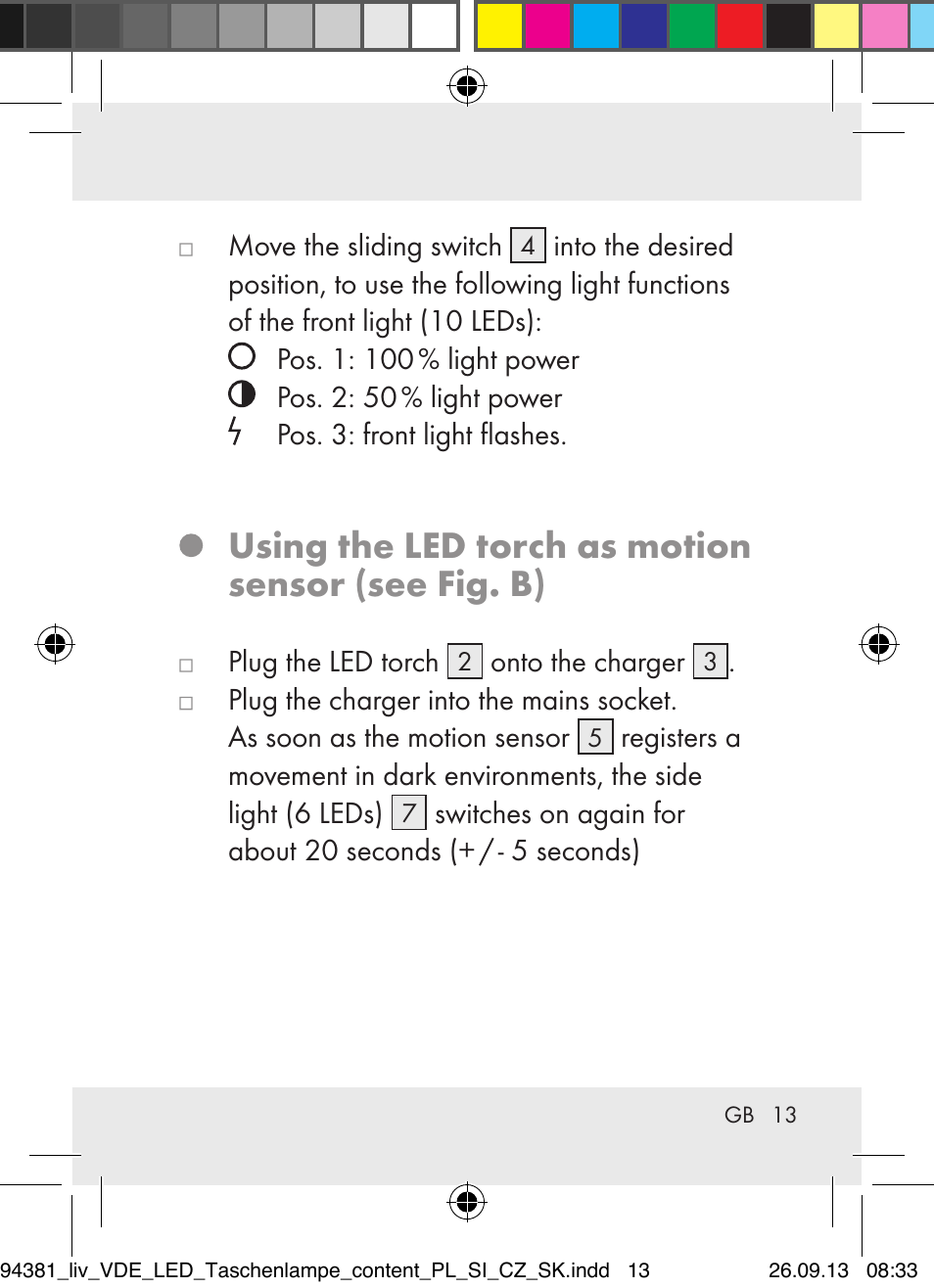 Using the led torch as motion sensor (see fig. b) | Livarno Z31330-BS User Manual | Page 13 / 80