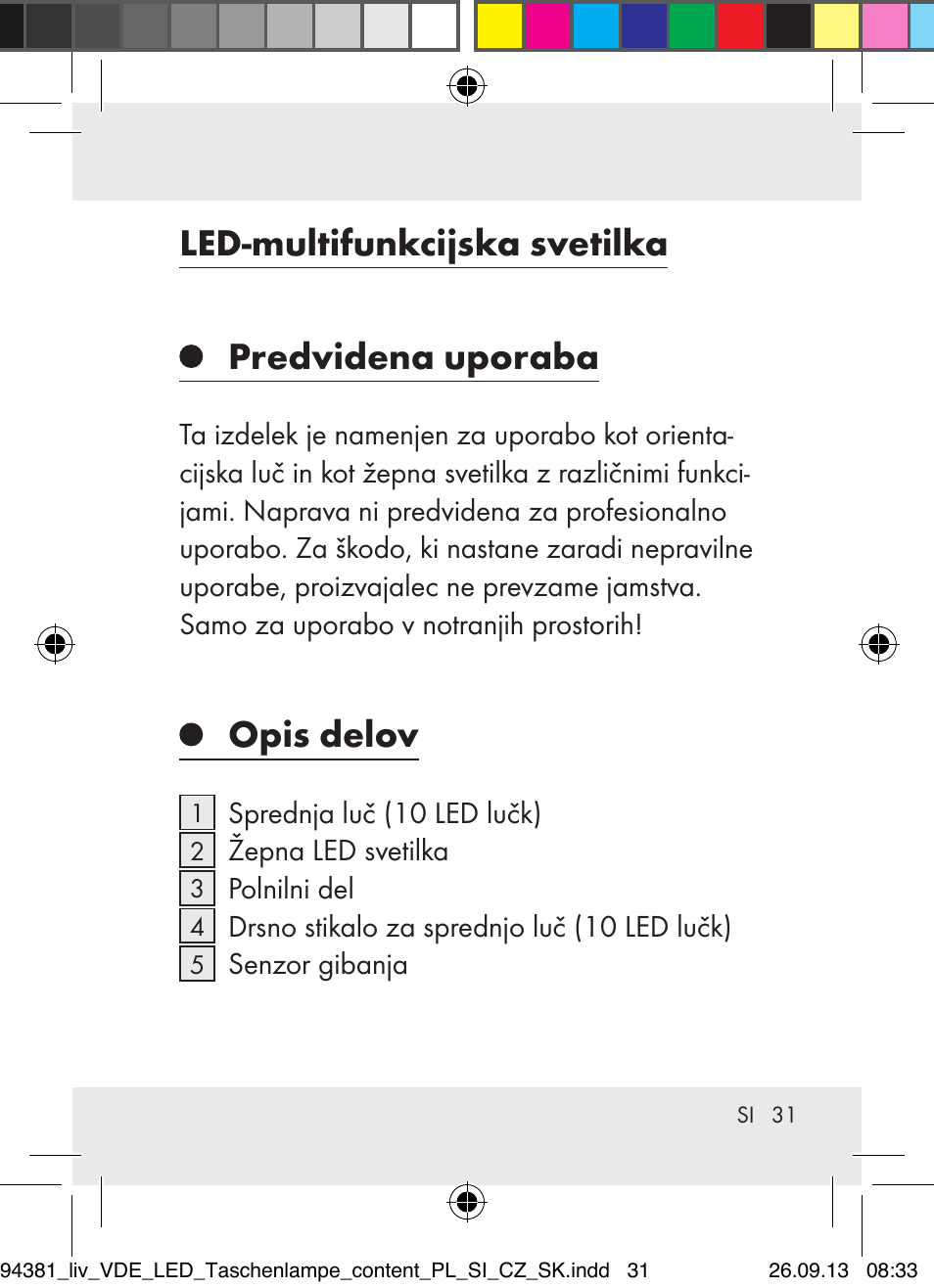 Led-multifunkcijska svetilka predvidena uporaba, Opis delov | Livarno Z31330-BS User Manual | Page 31 / 80