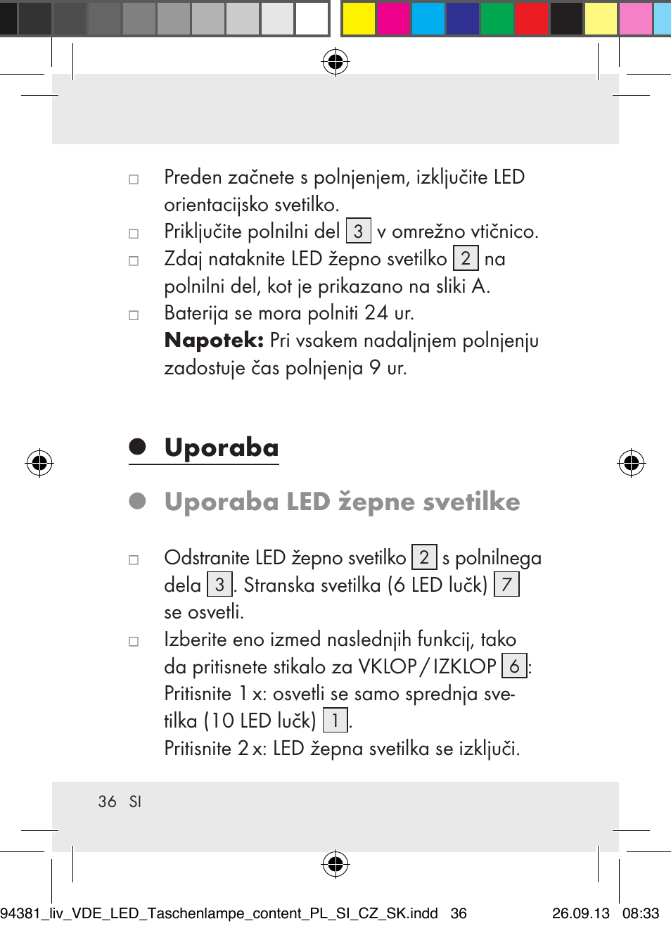 Uporaba uporaba led žepne svetilke | Livarno Z31330-BS User Manual | Page 36 / 80