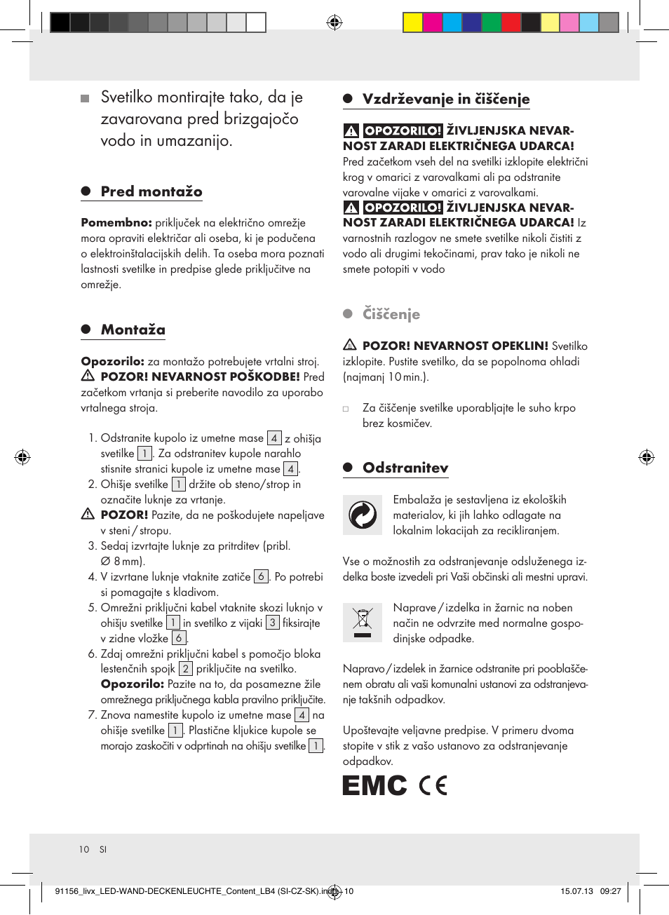 Pred montažo, Montaža, Vzdrževanje in čiščenje | Čiščenje, Odstranitev | Livarno Z31667A, Z31667B User Manual | Page 10 / 29