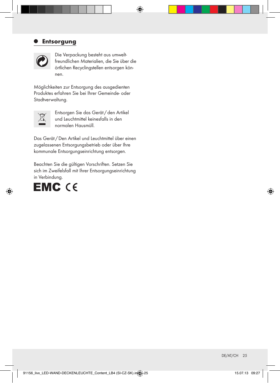 Entsorgung | Livarno Z31667A, Z31667B User Manual | Page 25 / 29
