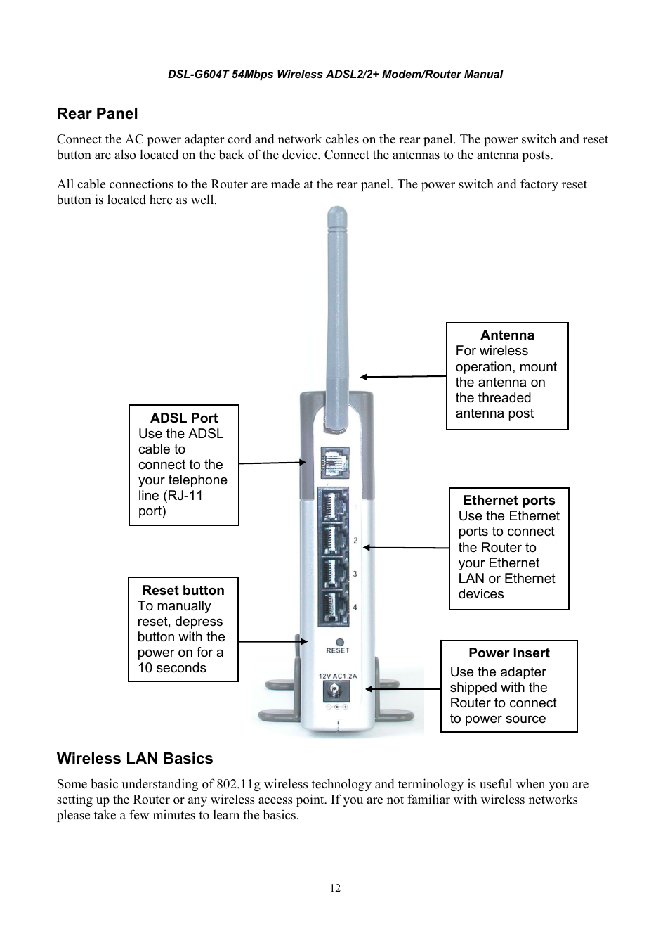 D-Link WIRELESSADSLROUTER DSL-G604T User Manual | Page 12 / 92