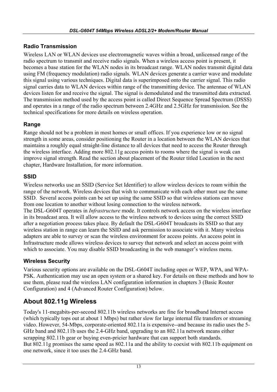 D-Link WIRELESSADSLROUTER DSL-G604T User Manual | Page 13 / 92