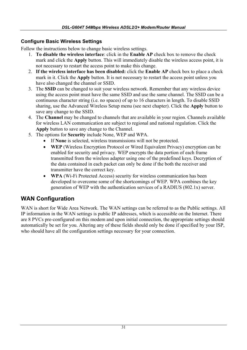 D-Link WIRELESSADSLROUTER DSL-G604T User Manual | Page 31 / 92