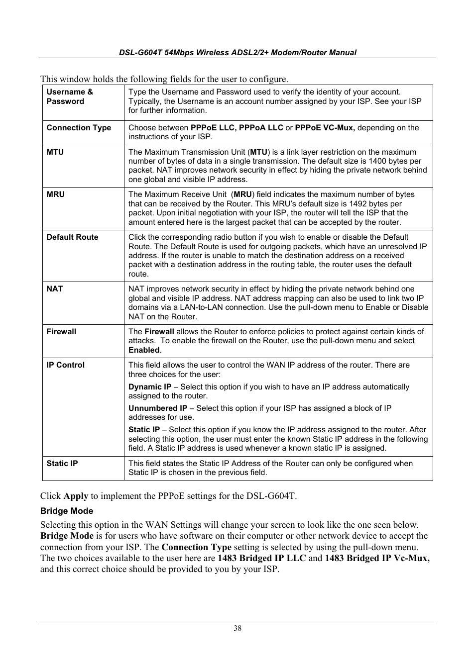 D-Link WIRELESSADSLROUTER DSL-G604T User Manual | Page 38 / 92