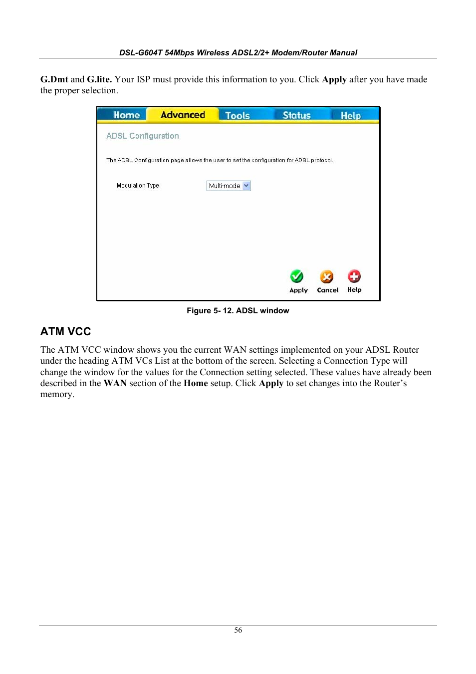 Atm vcc | D-Link WIRELESSADSLROUTER DSL-G604T User Manual | Page 56 / 92