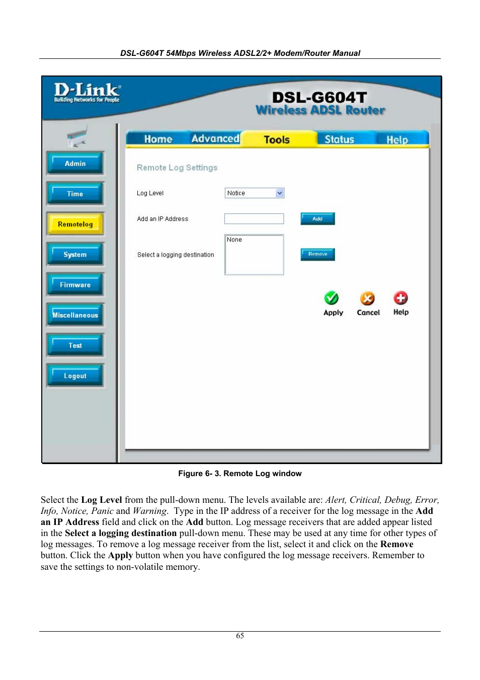 D-Link WIRELESSADSLROUTER DSL-G604T User Manual | Page 65 / 92