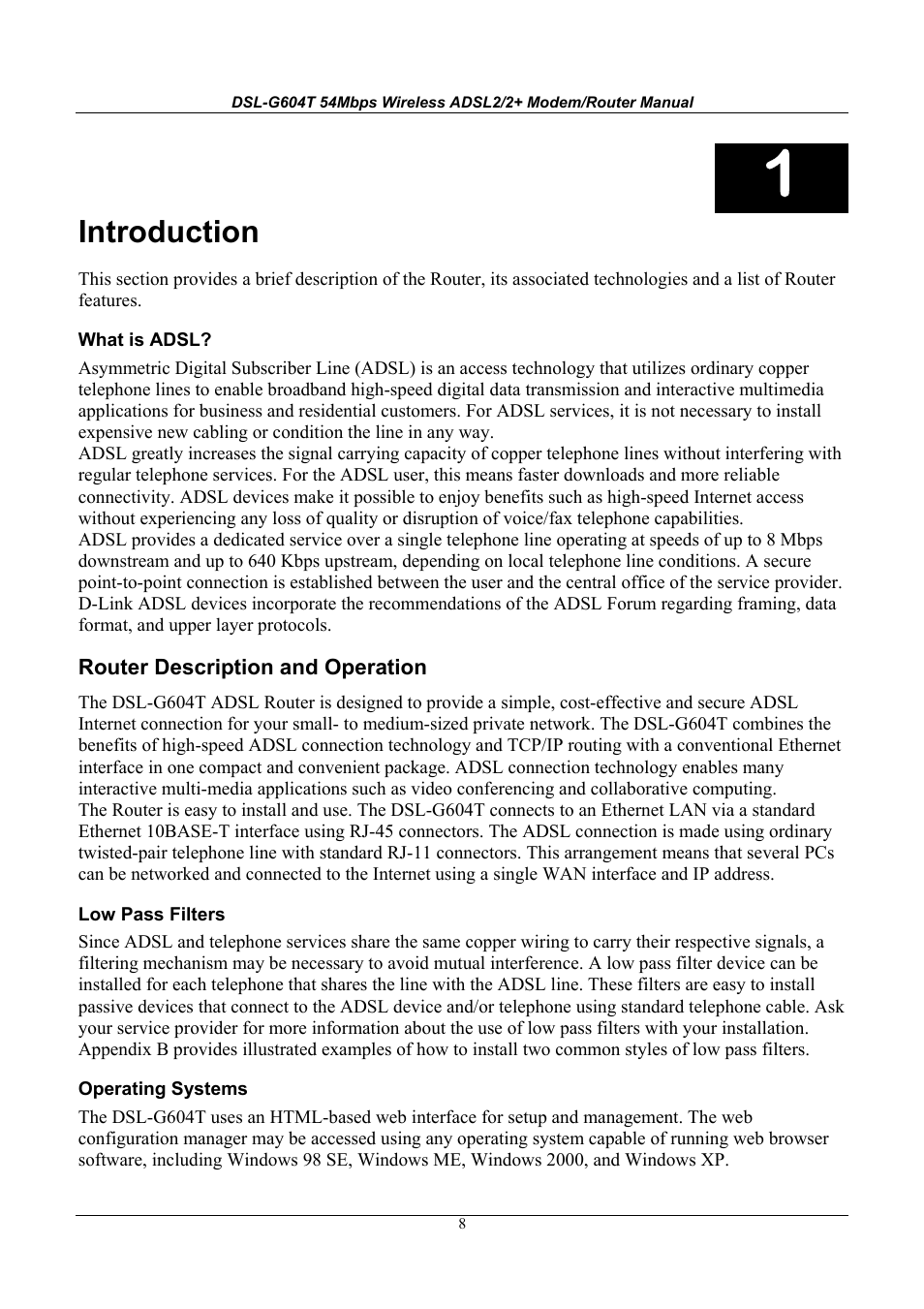 Introduction | D-Link WIRELESSADSLROUTER DSL-G604T User Manual | Page 8 / 92
