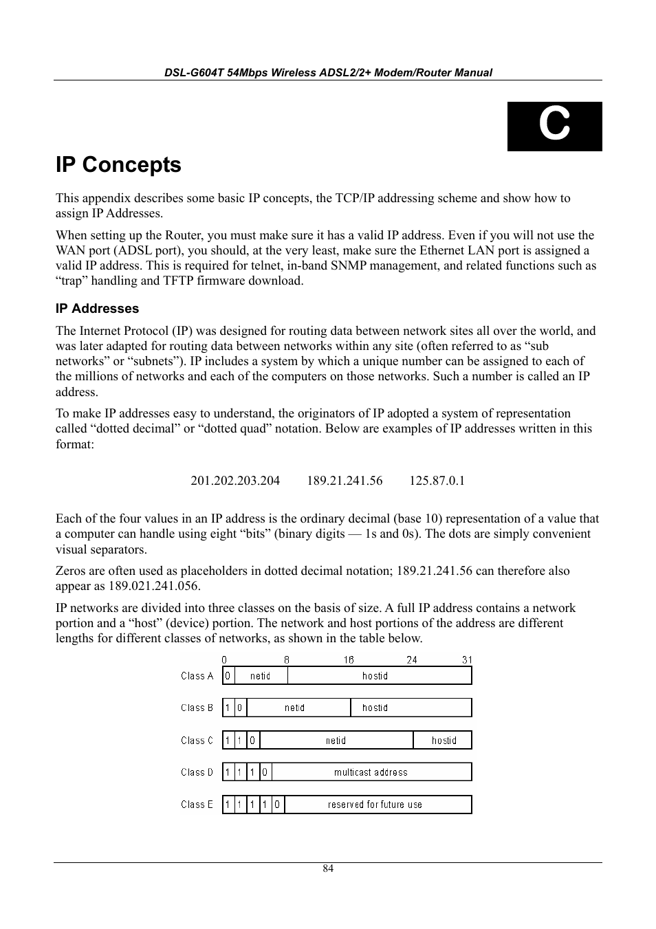 Ip concepts | D-Link WIRELESSADSLROUTER DSL-G604T User Manual | Page 84 / 92