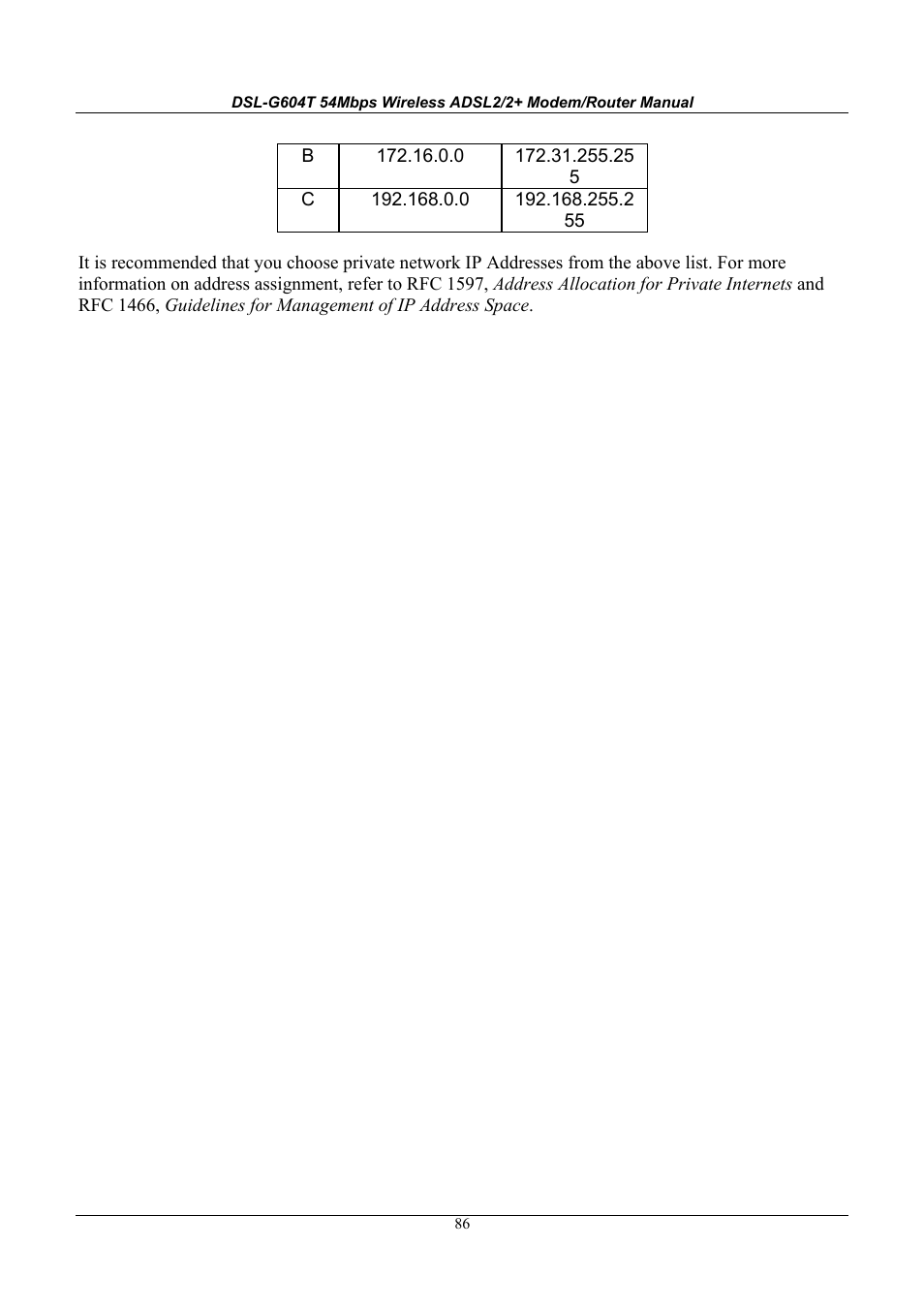 D-Link WIRELESSADSLROUTER DSL-G604T User Manual | Page 86 / 92