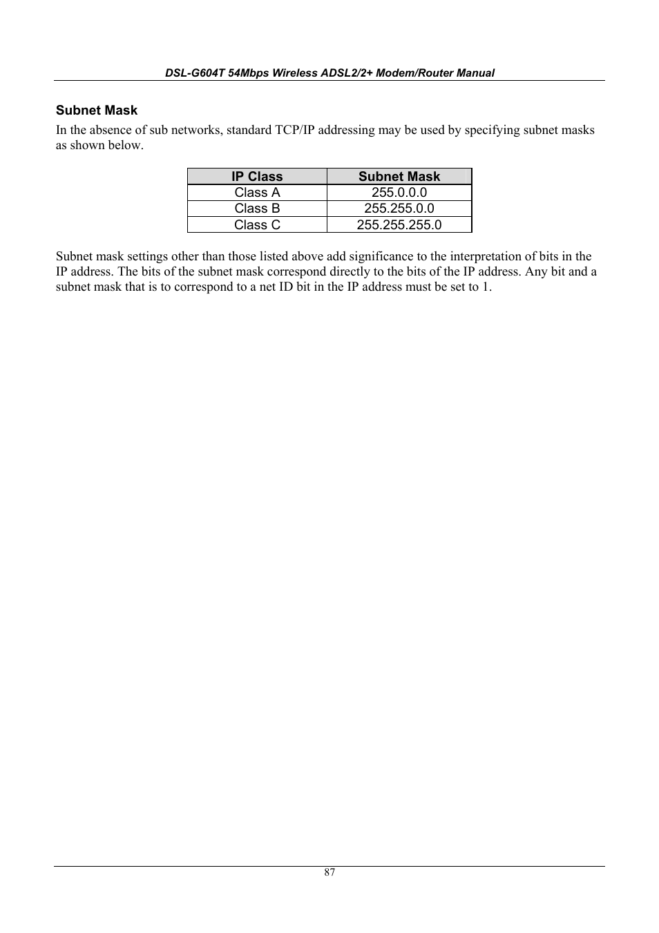 D-Link WIRELESSADSLROUTER DSL-G604T User Manual | Page 87 / 92