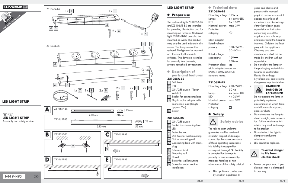 Livarno Z31065A-BS/ Z31065B-BS User Manual | 2 pages