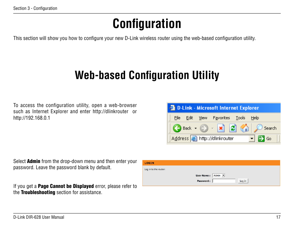 Configuration, Web-based configuration utility | D-Link DIR-68 User Manual | Page 17 / 98