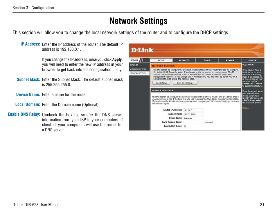 Network settings | D-Link DIR-68 User Manual | Page 31 / 98