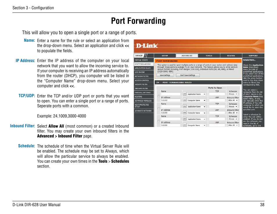 Port forwarding | D-Link DIR-68 User Manual | Page 38 / 98