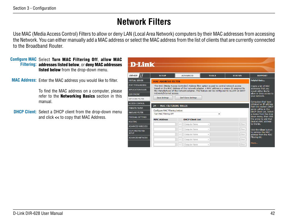 Network filters | D-Link DIR-68 User Manual | Page 42 / 98