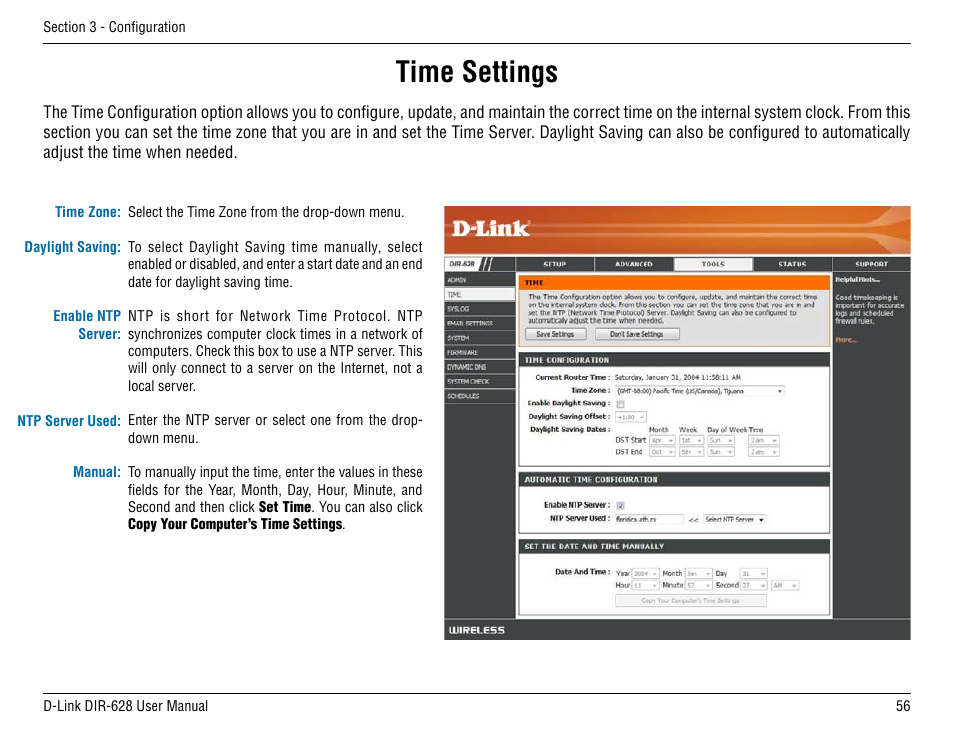 Time settings | D-Link DIR-68 User Manual | Page 56 / 98