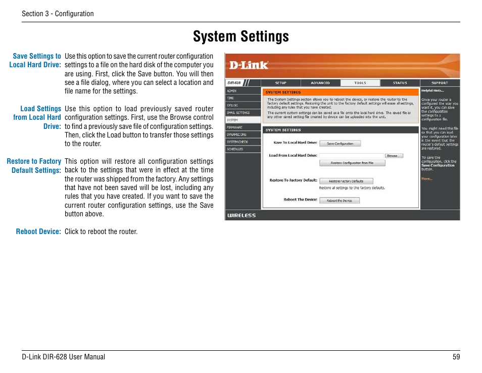 System settings | D-Link DIR-68 User Manual | Page 59 / 98