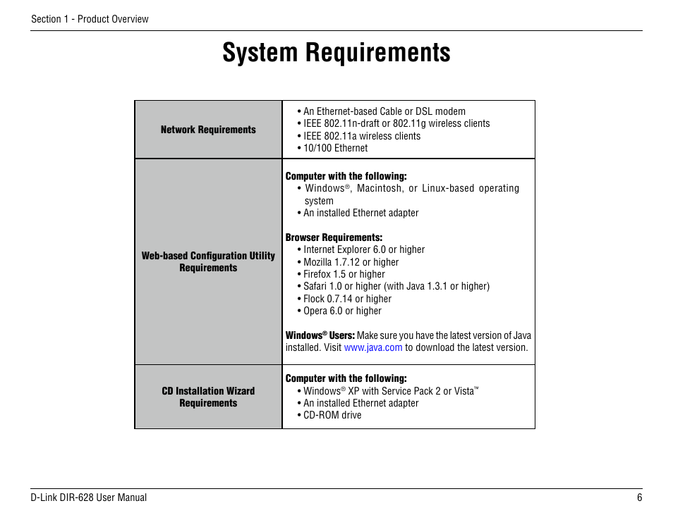 System requirements | D-Link DIR-68 User Manual | Page 6 / 98