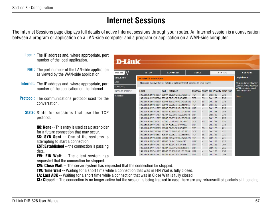 Internet sessions | D-Link DIR-68 User Manual | Page 67 / 98