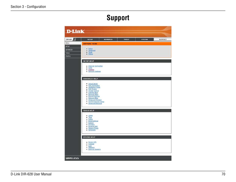 Support | D-Link DIR-68 User Manual | Page 70 / 98