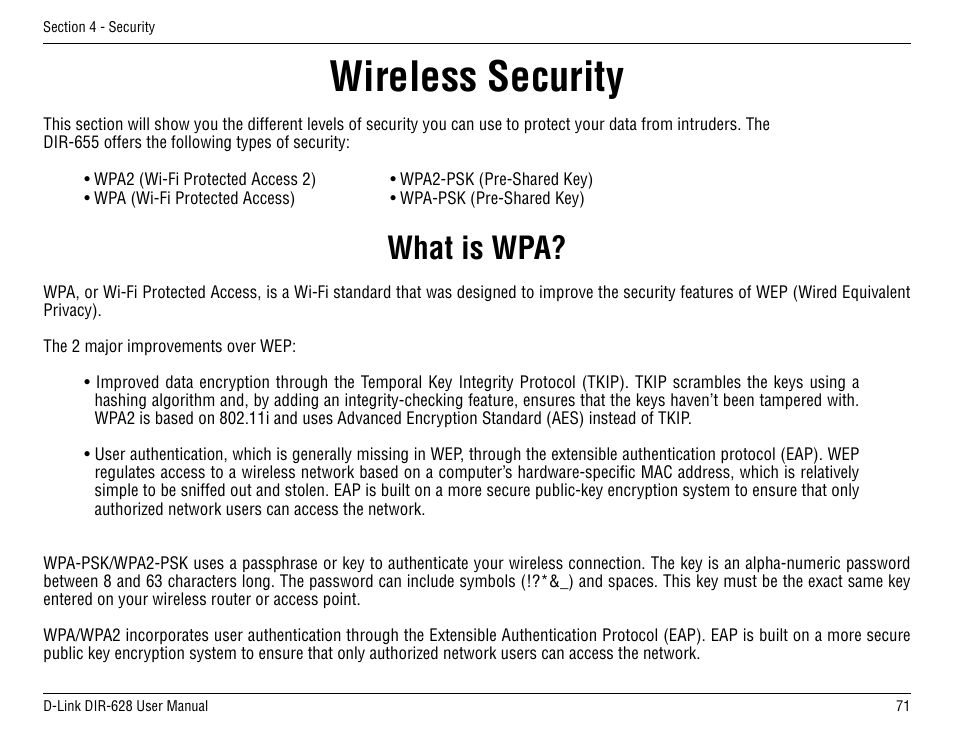 Wireless security, What is wpa | D-Link DIR-68 User Manual | Page 71 / 98