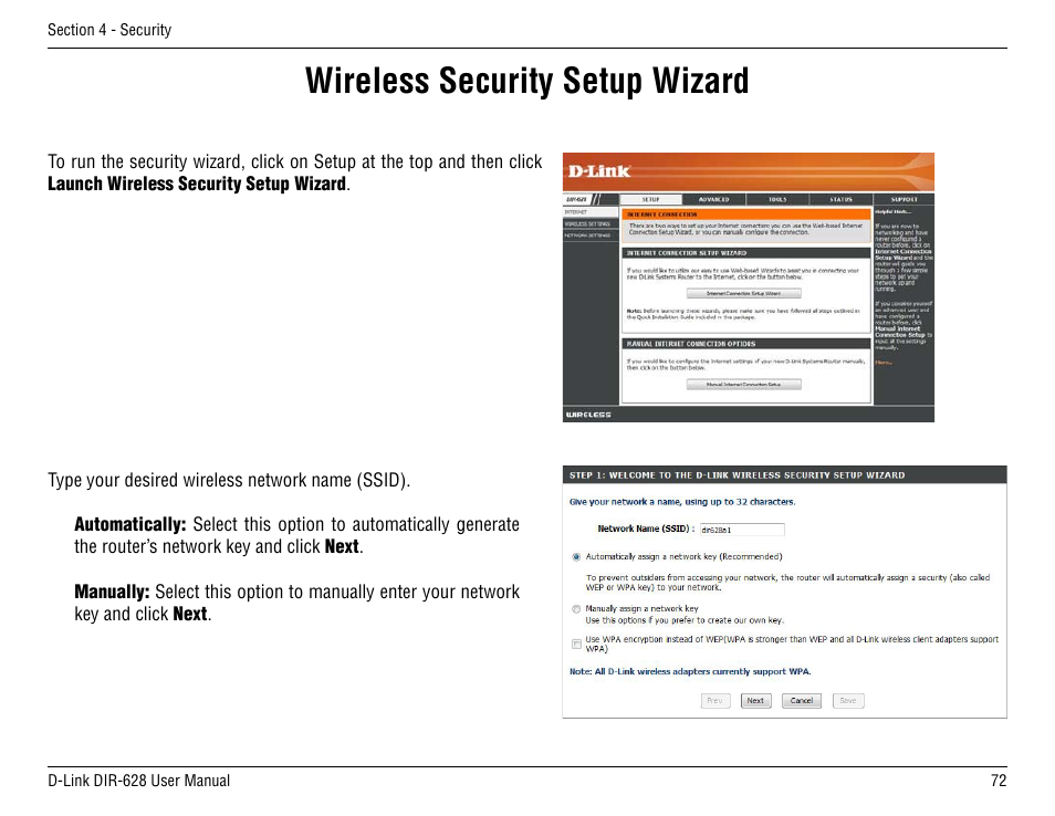 Wireless security setup wizard | D-Link DIR-68 User Manual | Page 72 / 98