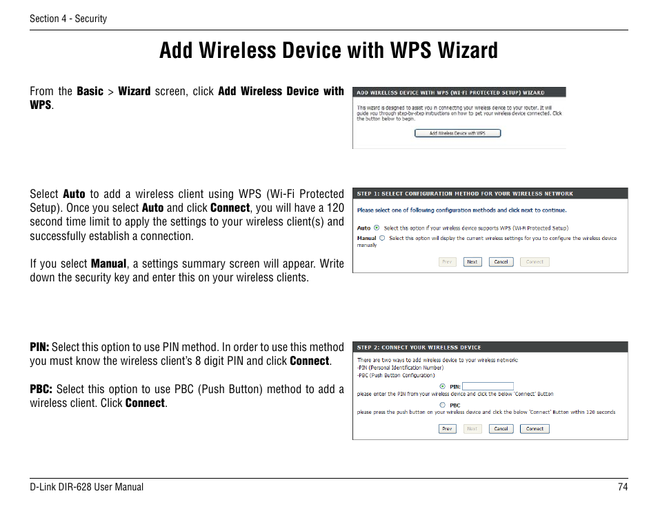 Add wireless device with wps wizard | D-Link DIR-68 User Manual | Page 74 / 98